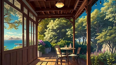 蓝天白云树木海景