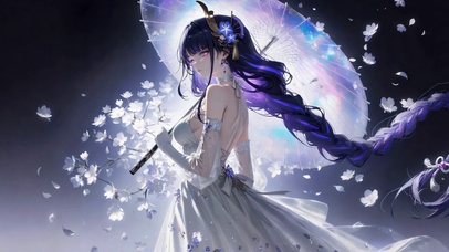 唯美紫发樱花撑伞美少女