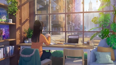 午后街边咖啡馆女孩