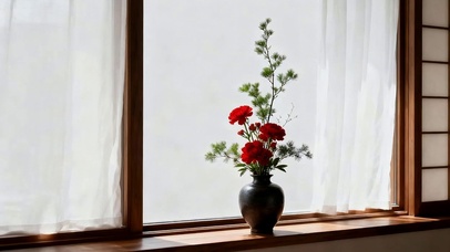 窗边的禅意插花