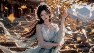 秋日山间古风汉服美女