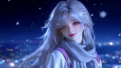 冬夜星光红瞳银发少女