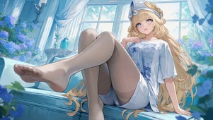 清新蓝调窗边金发美少女尼可