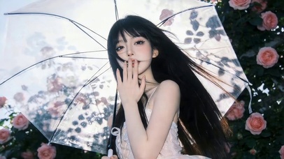 鲜花伞下女孩