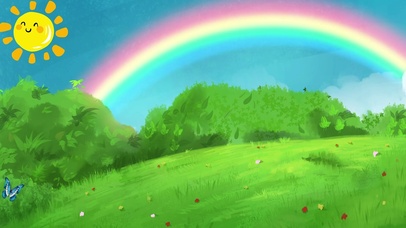 卡通 草地蝴蝶群太阳