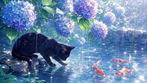 黑猫逗锦鲤