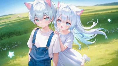 清新草地猫耳情侣