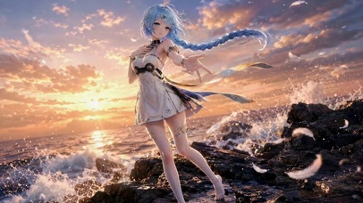 海边落日少女