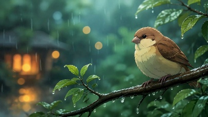 雨中枝头的小麻雀
