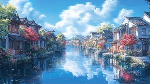 晴天水乡清新小镇建筑