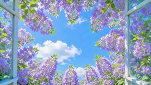 护眼窗景紫藤花