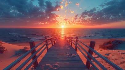 海边沙滩木栈道