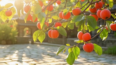 秋天阳光明媚柿子树