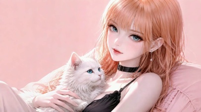 粉发甜系美少女与白猫