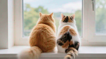 窗边两只猫咪