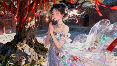 许愿树下女孩