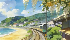 蓝天白云树木海景带鱼屏双屏