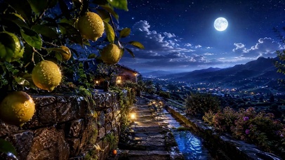 月夜山间柠檬小径唯美夜景