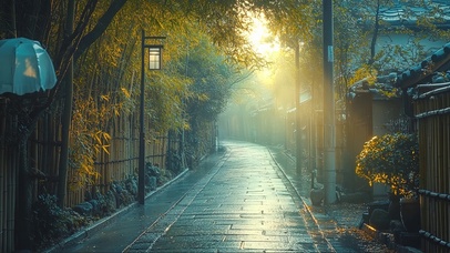 静谧日出竹林小径