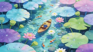 荷花池塘划船