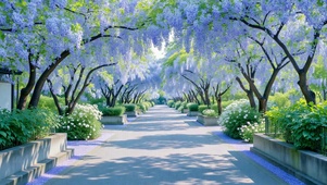 唯美紫藤花道清新风景