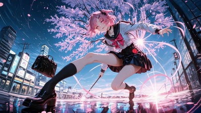 樱花都市粉发二次元美少女