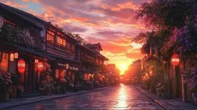 古城的浪漫晚霞落日