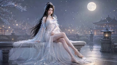 月夜古风清冷白衣美人