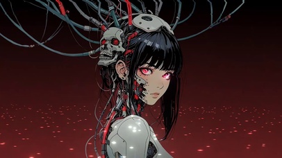 赛博朋克-机械少女-骷髅耳机