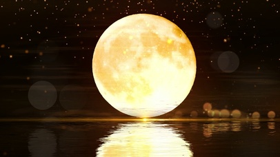 唯美动态黄色月亮倒影