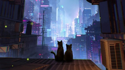 夜晚猫咪唯美爱情