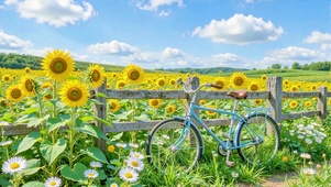 护眼蓝天下向日葵花田