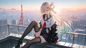 风与夕阳下的少女-琳奈