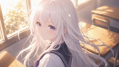 教室白发美少女