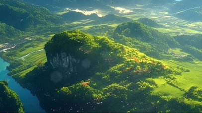 清新绿色山脉河流