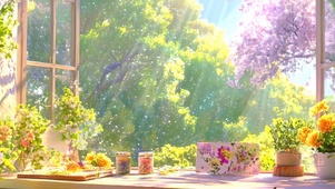 护眼窗外花草树木带鱼屏