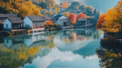 江南山林水乡秋日风景