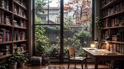 【雨景】雨天在书房里休息