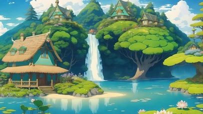 护眼白云树木河流