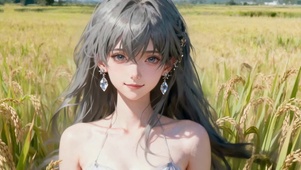 田园微风拂过长发纯欲少女的脸颊