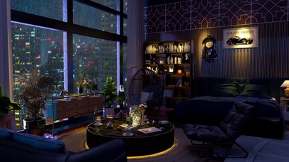 安静的雨天都市房间