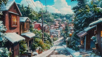 圣诞清晨蓝天城市街道