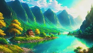 绿色护眼青山秀水美景