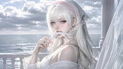 海边银发清纯美女