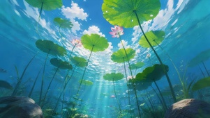 蓝色水下荷花