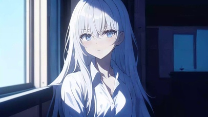 窗边白发少女