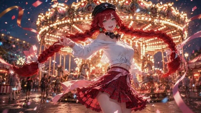 游乐园红发二次元美少女