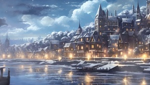 夜景城堡雪景带鱼屏
