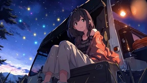 繁星夜下的女孩