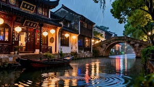 夜景树木河流
